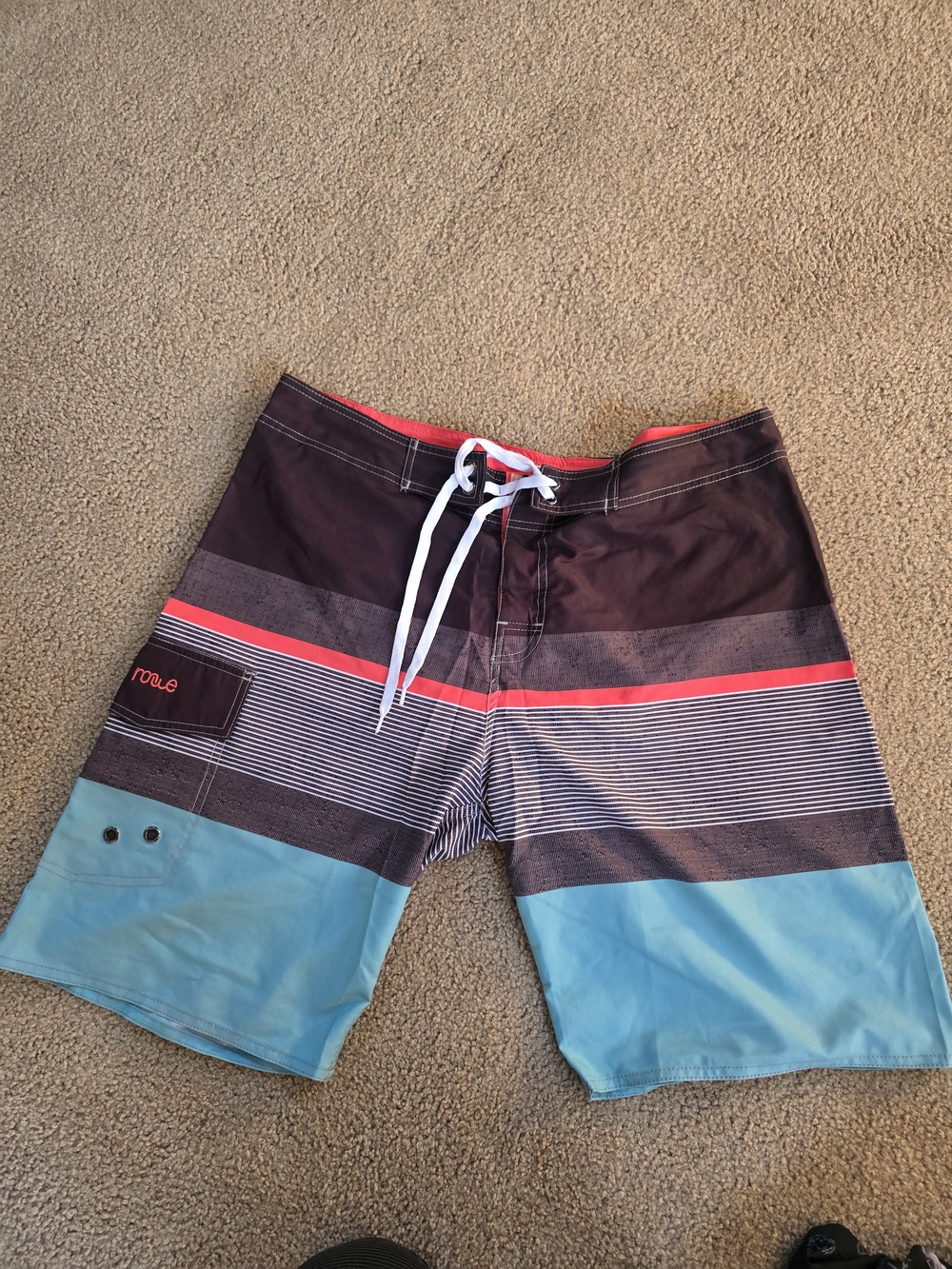 Rogue Men’s Black, Light Blue & Red Striped Board Shorts